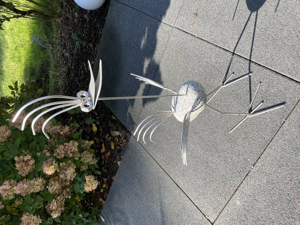 Edelstahl Vogel / Garten Skulptur  1m Granitvogel V2A